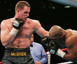 Pictured Kevin McBride when he Ko'd Mike Tyson at the end of round No.6 at the MCI Centre in Washington