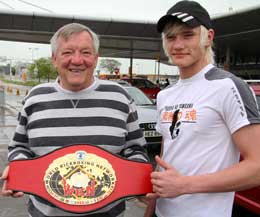 ProKick teenager Mark Bird (Right) was in Ajaccio on the picturesque Mediterranean island of Corsica. His victory over French favourite Dylan Salvador was a close one in a tight light-welterweight  battle proud Daddy Mr Bird meets son mark at the airport to congratulate him.