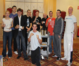 ProKick Gym's team of professional ring builders arrive at The Hilton Hotel bright and breezy at 7am